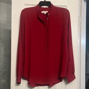 LOFT Women's Cranberry Red ruffled button Down Blouse